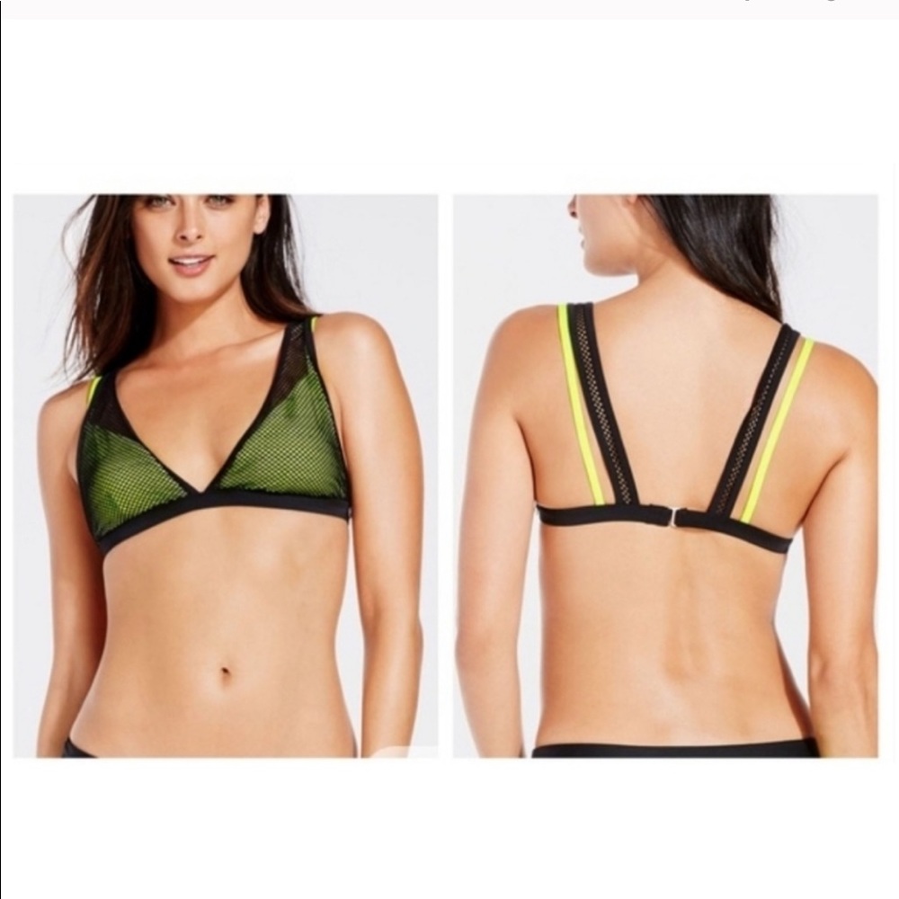 Fabletics Costa bikini top NWT Black& neon yellow